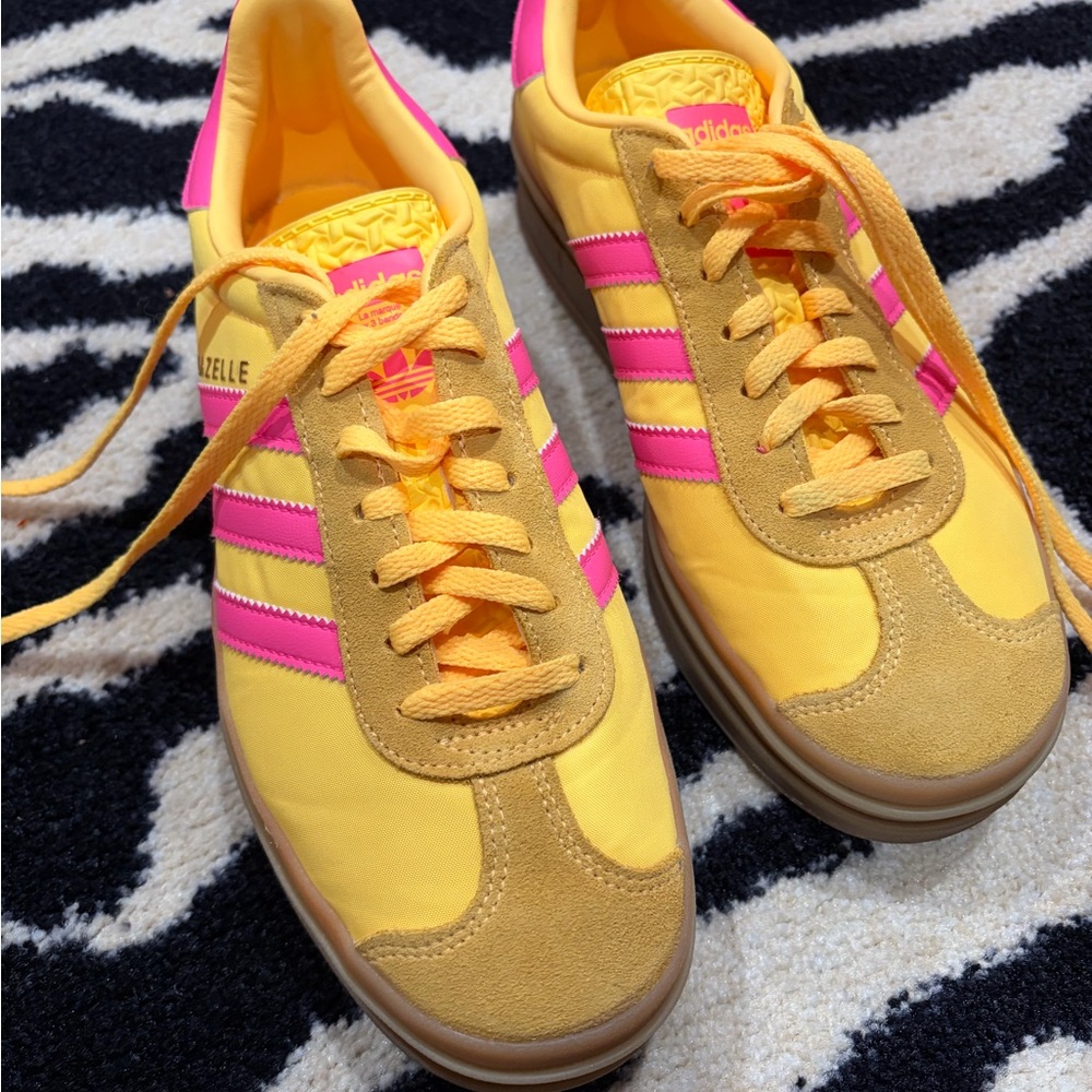 Adidas Gazelle Bold Yellow with Pink Stripes